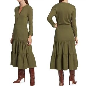 Veronica Beard Peralta Laurel Olive Green Tiered Midi Dress Women's Size Medium
